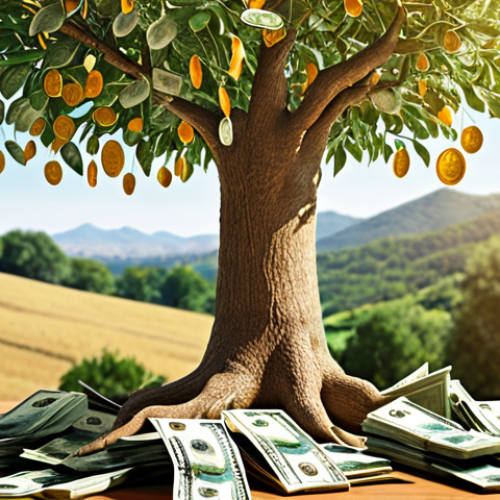 **

A flourishing tree with money growing on its branches being harvested, symbolizing a successful Private Equity exit. The tree represents a company nurtured by the PE firm. The money represents the returns. The background is a sunny landscape representing a favorable market.

**